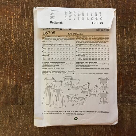Butterick Sewing Pattern B5708 Retro 1953 Design Dress Shoulder Ties 14-22 UNCUT - Picture 2 of 3
